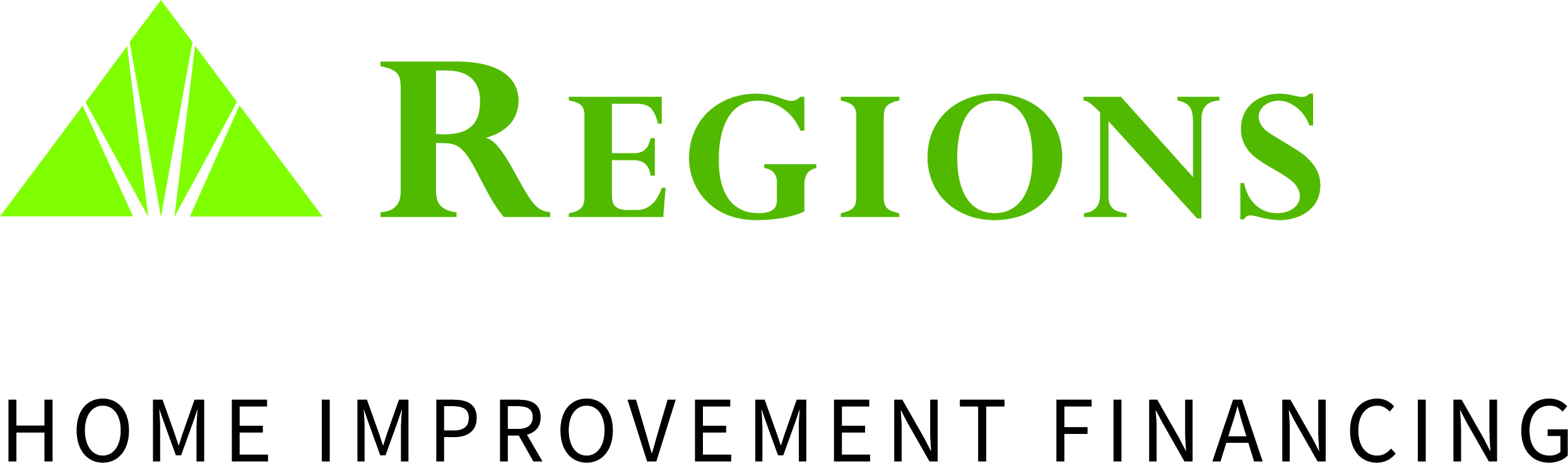 Regions logo with a green triangle and the words "Regions Home Improvement Financing" in green and black text.